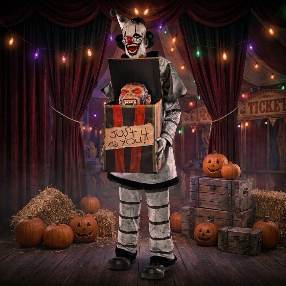 Spirit Halloween 6.5 Ft "Monkey Business" Animatronic Clown Halloween Prop New